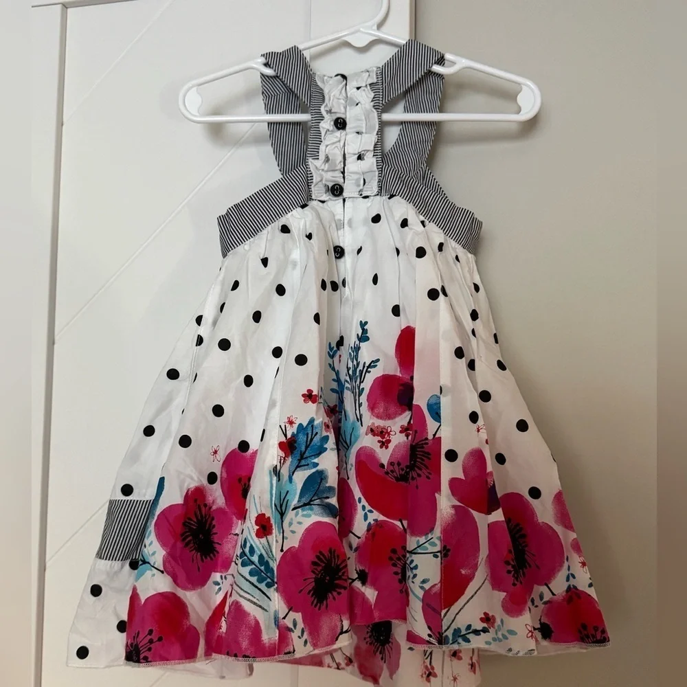 Deux Par Deux Girls Twirl Dress Floral Polka Dot Size 2T